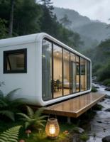 Maison préfabriquée modulaire de 20 pieds, bâtiment commercial moderne en verre, cabine Apple pour la vente de biens, la galerie et la réception des clients
