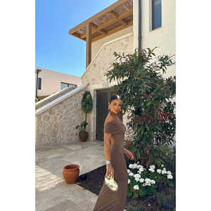 Vestido de Fiesta Vintage Brunella con Cuello Alto y Detalle de Cuentas en la Espalda, Tallas XS-XL, Cintura Natural, Maxi Vestido de Playa de Algodón Tejido con Estampado Veraniego - Product Image 2