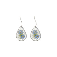 Buatan tangan mode baru tetesan air Forget-Me-Not kering bunga padat epoksi Resin menjuntai anting menjuntai perhiasan pesta pernikahan