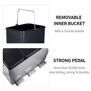 Bidone per Riciclaggio <span class=keywords><strong>a</strong></span> Pedale con 3 Scomparti da 45L, 3x15L in Acciaio Inox con Chiusura Morbida, Cestino Triplo per Cucina, Casa, Ufficio - Product Image 4