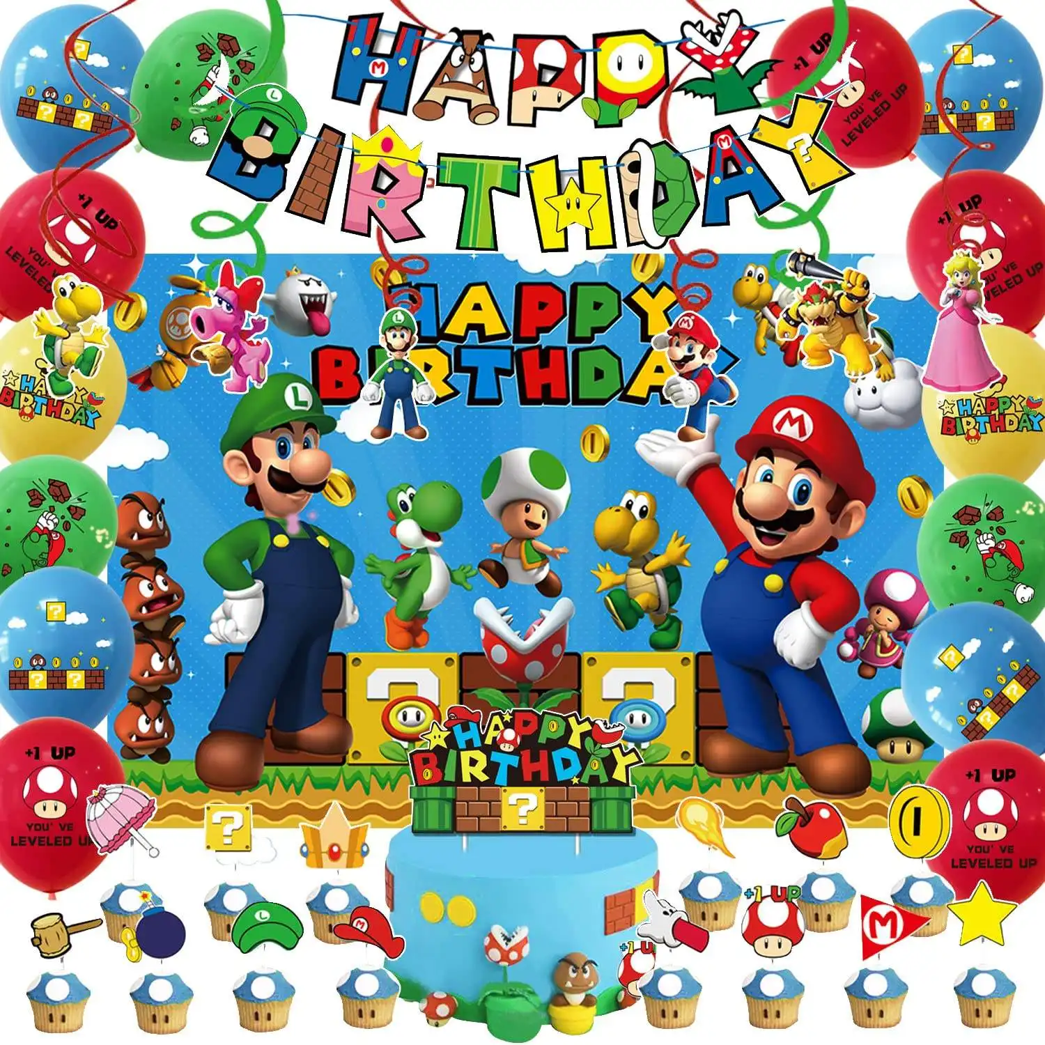 Trẻ em sinh nhật Mario bối cảnh biểu ngữ bánh Topper bóng bay Mario Bros sinh nhật bên Nguồn cung cấp ủng hộ trang trí k0113