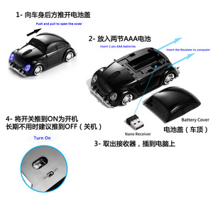เมาส์ขนาดเล็กสไตล์ด้วงคลาสสิกไฟ LED แบ็คไลท์สำหรับรถสปอร์ตเหมาะกับการทำงาน2.4กิกะเฮิร์ตซ์ล้อเลื่อนแบบไร้สายอินเตอร์เฟซ USB สำหรับพีซี - Product Image 4