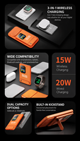 Batterie externe magnétique 3-en-1 avec chargeur sans fil 15W, chargeur USB-C PD 20W, écran TFT intelligent et support intégré