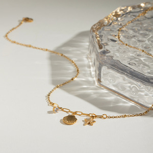 Collar con Colgante de Moda, Acero Inoxidable, Chapado en Oro de 18k, Dije de Estrella de Mar y Concha, Zirconia Blanca, Joyería para Fiesta - Product Image 4