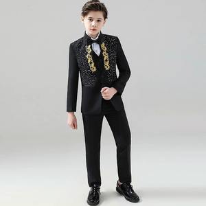 En stock Ensemble de vêtements et costumes classiques pour adolescents Smoking brodé d'or pour garçons Performance de mariage - Product Image 2