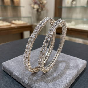 Luxury Silver Plated Brass Cubic Zirconia Bangle <b>Bracelet</b> Set CZ <b>Crystal</b> Stone Diamond Cut Bridal Jewelry Bangle For Women - Product Image 1