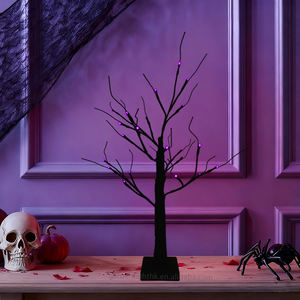 Árbol Decorativo de Plástico con Luces LED para Mesa de Halloween, 2 Pies, Ramas Negras, Luces LED Púrpuras, Funciona con Pilas, para el Hogar, Casa Embrujada, Fiesta - Product Image 4