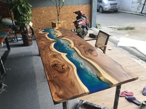 Muebles de mesa modernos de diseño para casas, mesa de comedor de restaurante de madera maciza epoxi de resina de Río personalizada - Product Image 2