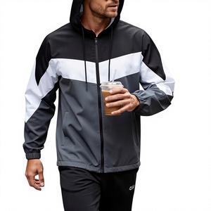 Blouson universitaire homme color-block avec capuche amovible, fermeture éclair, écologique, respirant, coupe-vent, décontracté, pour l'hiver, coupe régulière - Product Image 2