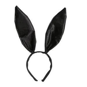新款黑色大兔耳头带复活节万圣节派对服装配件复活节夜总会甜美性感兔耳毛