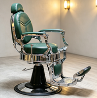Fauteuil de barbier de luxe rétro vert avec coutures, inclinable hydrauliquement et pivotant, pour salon de coiffure