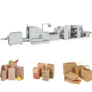 LSB-330 + LST-41100ม้วนให้อาหาร1-4สีเฟล็กโซพิมพ์ถุงกระดาษด้านล่างสี่เหลี่ยมเครื่องทำถุงกระดาษสายการผลิต