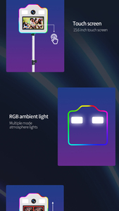 Ligero 15,6 "Pantalla táctil Fotomatón Máquina Selfie Trípode Dslr Fotomatón Kiosco con <span class=keywords><strong>dos</strong></span> luces de relleno y tiras de luz RGB - Product Image 5