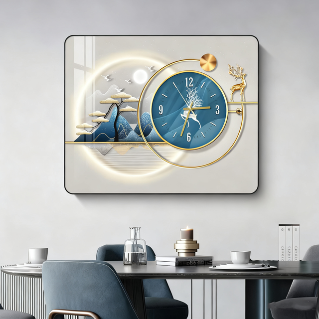 Modern Luxury Lightweight Crystal Porcelain Wall Clock with Art Modern Wall Art Painting Design for Dining and Living Rooms