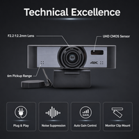 Caméra de conférence réseau audio et vidéo 4K UHD USB 3.0 avec suivi humain par IA et microphone intégré pour PC/ordinateur portable
