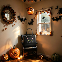 Sac fourre-tout en EVA noir à motif chat d'Halloween, design perforé, sac à main robuste, commande en gros pour accessoires de fêtes