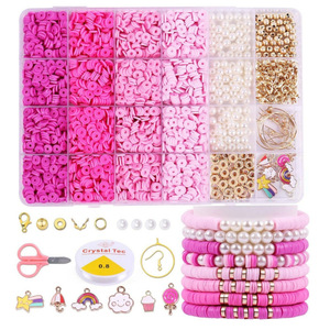 Pink Diy Jewelry Kit Polymer Clay Beads Bracelet Making <b>Set</b> For <b>Kids</b> 7-12 Years Old Craft Toy With Charms And <b>Tools</b> - Product Image 1