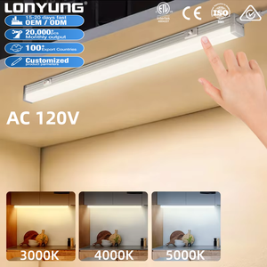 Küchenschrank- und Garderoben-<span class=keywords><strong>LED</strong></span>-Unterbauleuchte, 60 cm, 7 W, 110 V, 3 CCT, dimmbar, verknüpfbare lineare <span class=keywords><strong>LED</strong></span>-Schranklampe mit US-Stecker - Product Image 1