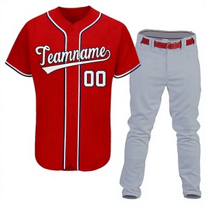 Ensemble de maillots de baseball personnalisés, chemise rouge, pantalon gris, nom de l'équipe, numéro imprimé, uniforme pour hommes, polyester respirant, toutes saisons - Product Image 1