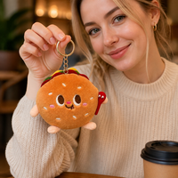 Zaves vente en gros Kawaii Hamburger peluche porte-clés doux en peluche ronde Burger poupée avec cuillère sac breloque pour cartable pendentif