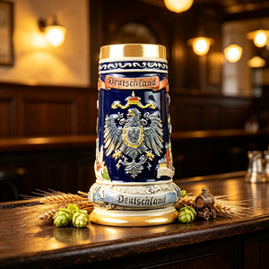 Jarra de <span class=keywords><strong>Cerveza</strong></span> de Cerámica con Diseño de Águila Alemana, Jarra de <span class=keywords><strong>Cerveza</strong></span> con Borde Dorado y Relieve 3D en <span class=keywords><strong>Azul</strong></span> Oscuro, Jarra Coleccionable para Bar en Casa - Product Image 1
