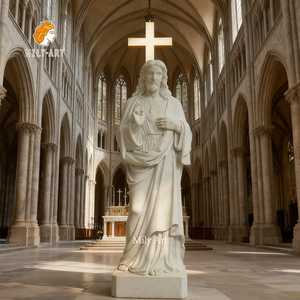 밀리 손으로 조각 한 흰색 대리석 신성한 마음 예수 동상 종교 장식을 위해 사용자 정의 - Product Image 1