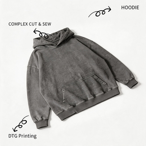 Sweat-shirt personnalisé noir pour homme, en coton lavé vintage, de haute qualité, épais, avec manches raglan 3D en mousse, MOQ 1 - Product Image 2