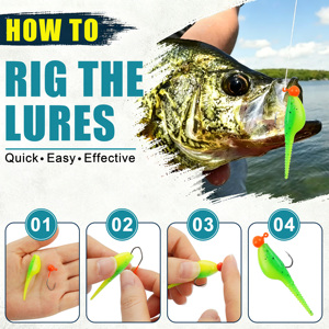 Kit de 65 señuelos para crappie, cabezas de jig, anzuelos de pesca, señuelos blandos de cola bifurcada, señuelos de natación para trucha, lubina, lucioperca, bluegill, perca - Product Image 4