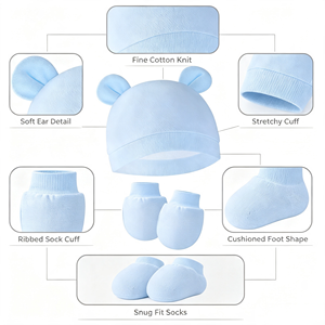 Ensemble <span class=keywords><strong>bonnet</strong></span> et gants pour nouveau-né, bouton réglable, unisexe, pour bébés de 0 à 6 mois, garçons et filles, en spandex/coton - Product Image 2
