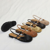 Sandales fines à lanières en maille tressée de style français pour femmes, nouveau style d'été, à semelle plate et tendance