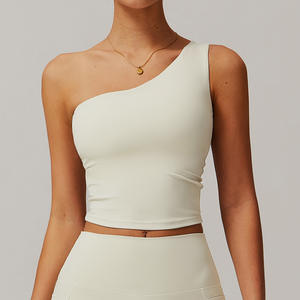 Camiseta sin mangas de entrenamiento de un hombro para mujer personalizada de secado rápido suave elástico con almohadillas cómodo Fitness Deportes gimnasio Yoga - Product Image 2