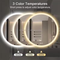 Miroir LED mural moderne sans cadre avec interrupteur tactile intelligent, anti-buée, pour salle de bain, avec verre rétroéclairé à 3 couleurs et intensité variable