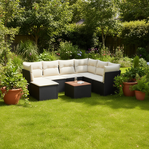 Black <b>Rattan</b> Garden <b>Sofa</b> Set 6 Seater Weather Resistant Outdoor Furniture Contemporary Design - Product Image 2