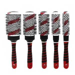 Hot Selling Round Ceramic Hair Brush High Quality Red Bristle Heated Hairbrush For Women Curly Straight Hair Styling