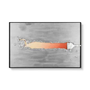 Hot sale design luxury modern interior metal brush decorations mixed media painting framed wall art silver for hotel living room