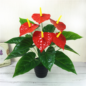 Qslh plantas verdes artificiais v879, látex em vaso, anturlio bonsai para decoração caseira - Product Image 2