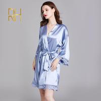 Robe de nuit en Satin Polyester, pyjamas à manches longues, pour la maison, pyjamas de demoiselle d'honneur, avec bande de dentelle, nouvelle collection