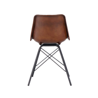 Chaise de salle à manger vintage en cuir PU marron, dossier rembourré, coutures verticales, pieds croisés en métal, siège latéral moderne pour la maison et le café