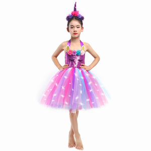 Disfraces de TV y películas, vestidos de <span class=keywords><strong>unicornio</strong></span> para niñas de alta calidad, diseño de vestido de bebé, <span class=keywords><strong>disfraz</strong></span> de fiesta con tocado de luces blancas - Product Image 5