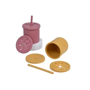 Großhandel individuelles Logo lebensmittel-klasse BPA-frei kinder fütterung becher baby wasser-becher 2 in 1 mit snack-deckel weiche silikon-wasserflasche - Product Image 1