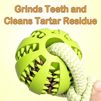 Juguete Masticable Interactivo para Perros, Dispensador de Comida con Forma de Bola de Cuerda TPR, 2 Tamaños Disponibles, con Asa de Algodón