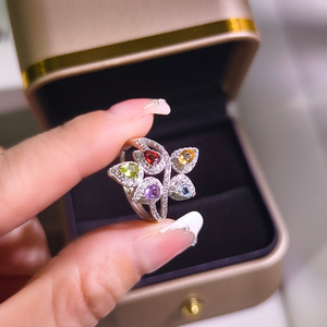 9 bagues vintage réglables en cristal taillé en forme de poire 3*4mm, pierre naturelle, argent sterling 925, bijoux floraux en forme de goutte d'eau pour femmes - Product Image 5