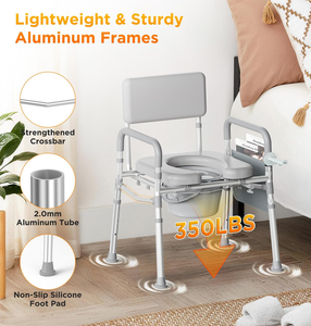 Silla de Inodoro de Aleación de Aluminio <span class=keywords><strong>para</strong></span> Personas Mayores y Mujeres Embarazadas, con Respaldo, Multifuncional, <span class=keywords><strong>para</strong></span> Uso en el Baño, Modelo 040062-01, Clase II - Product Image 3