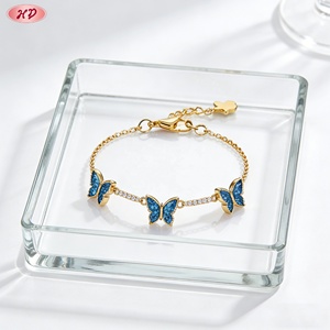 กำไลข้อมือ Hengdian Jewelry ชุบทอง 18K ประดับเพทายรูปผีเสื้อสีน้ำเงิน ปรับขนาดได้ สำหรับผู้หญิง เหมาะสำหรับงานปาร์ตี้ - Product Image 2
