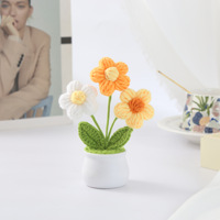 Fleurs tissées en laine de simulation de fleurs tricotées à 3 têtes faites à la main pour la fête des mères ou les plantes artificielles du nouvel an