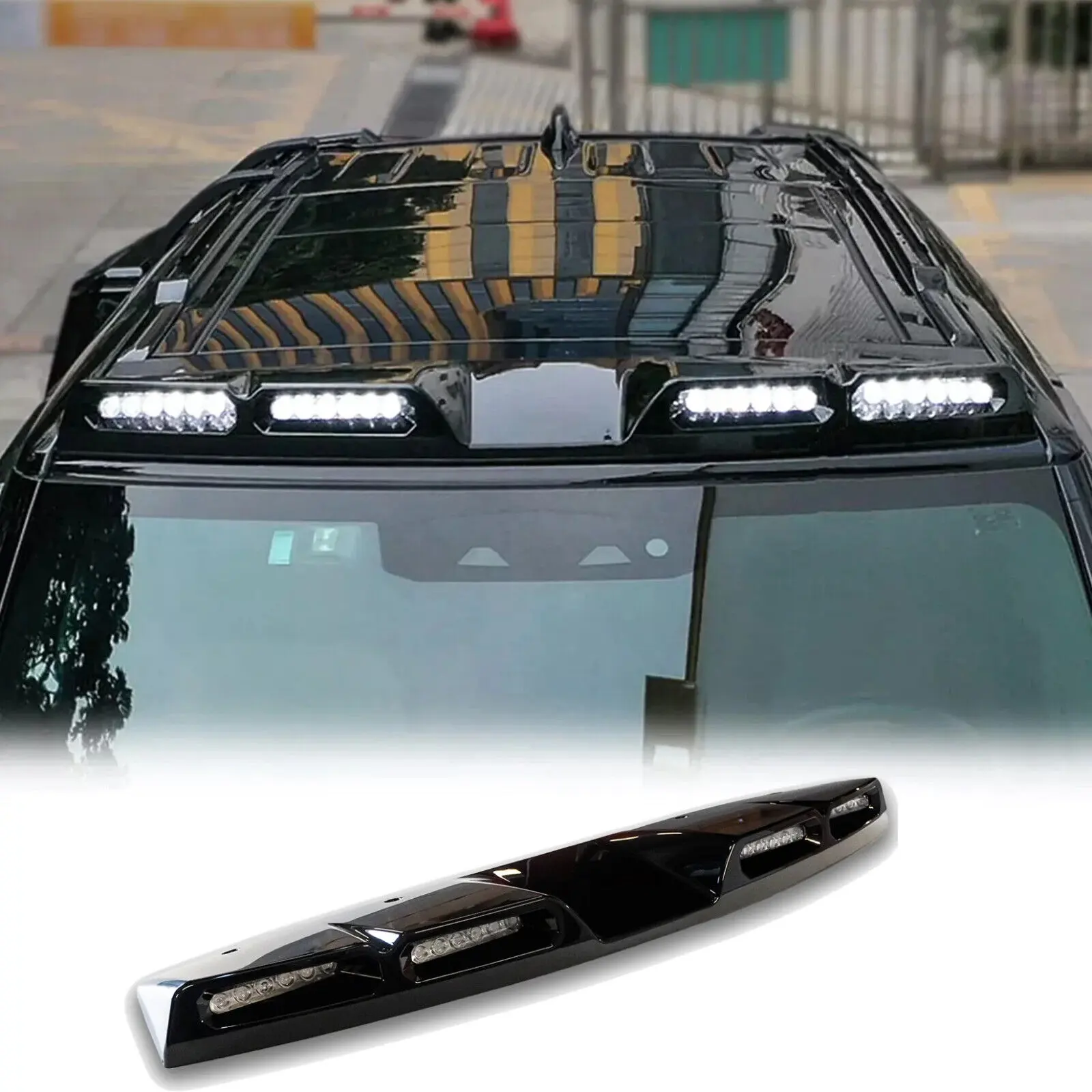 Luz de barra de luz LED DRL para teto de Land Rover Defender 2020-2024 com 4 lâmpadas pretas brilhantes