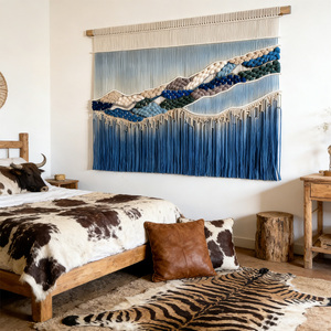 <span class=keywords><strong>Tapisserie</strong></span> murale tissée texturée à plusieurs couches, paysage bleu dégradé, macramé, pour chambres classiques de luxe - Product Image 6