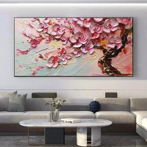 Peinture abstraite florale texturée bleue, peinte à la main à l'huile sur toile, grande œuvre d'art murale, décoration intérieure, arts décoratifs - Product Image 1