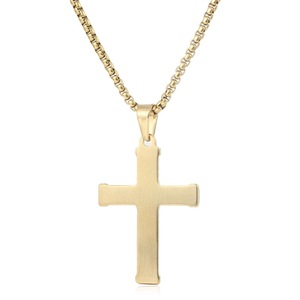 yunnique Stainless Steel <b>Cross</b> Pendant Necklace Gold Color Geometric Design Religious Hip Hop Style For Men And Women - Product Image 3