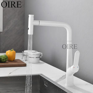 <span class=keywords><strong>Rubinetto</strong></span> da Cucina Oire Moderno Classico <span class=keywords><strong>Bianco</strong></span> con Singola Maniglia, Montaggio su Piano, Estraibile, Acqua Calda e Fredda, in Ottone per Uso Alberghiero - Product Image 3